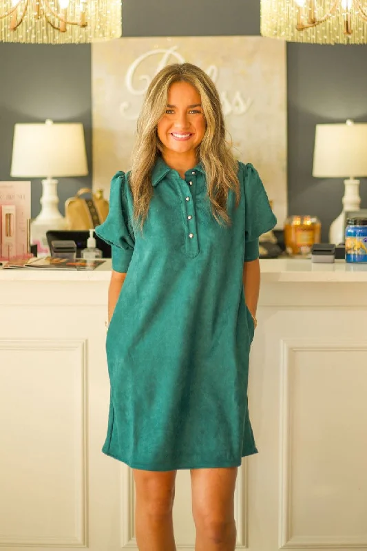 Short Sleeve Suede Dress