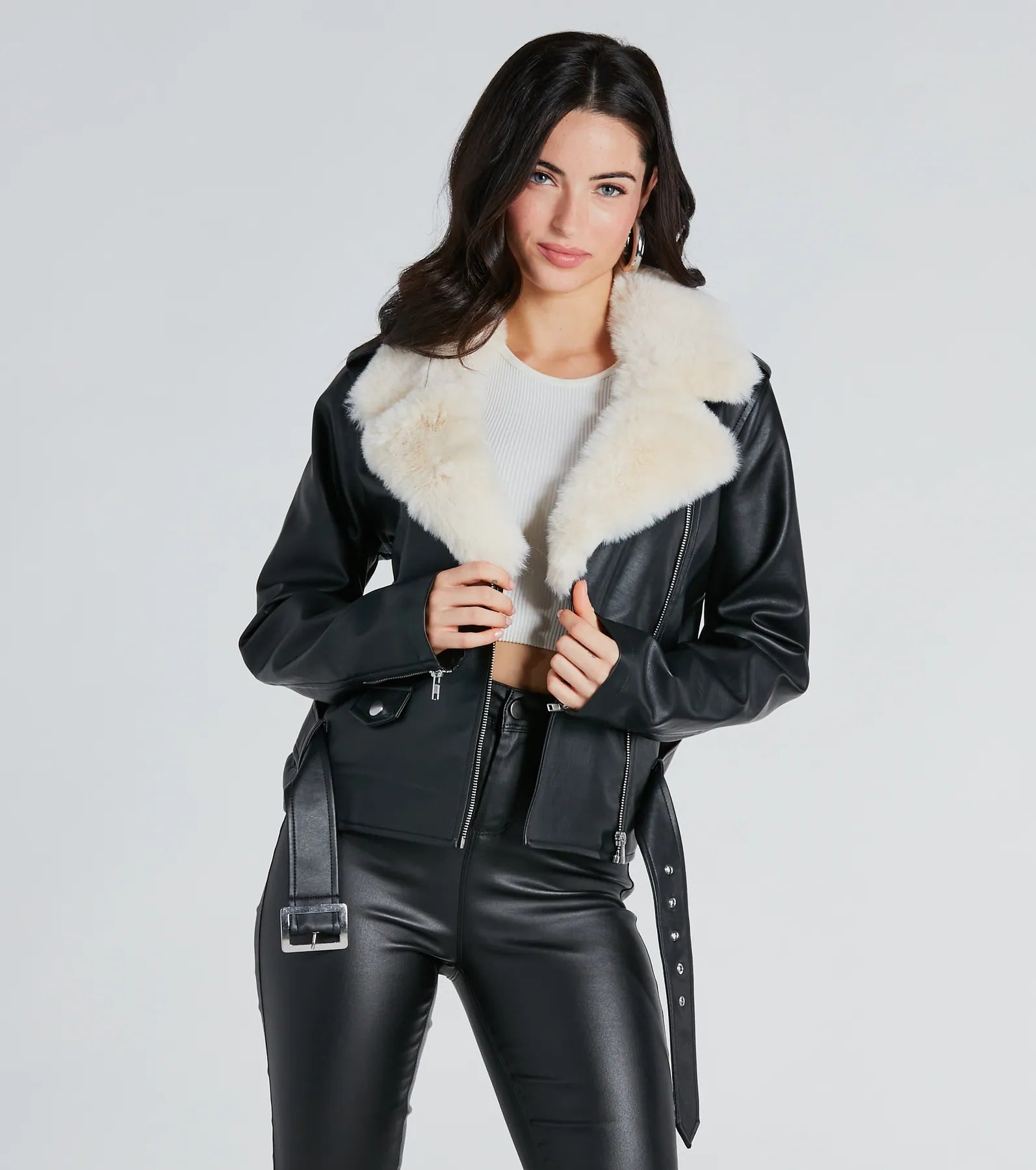 Always Elevated Faux Fur Trim Faux Leather Jacket