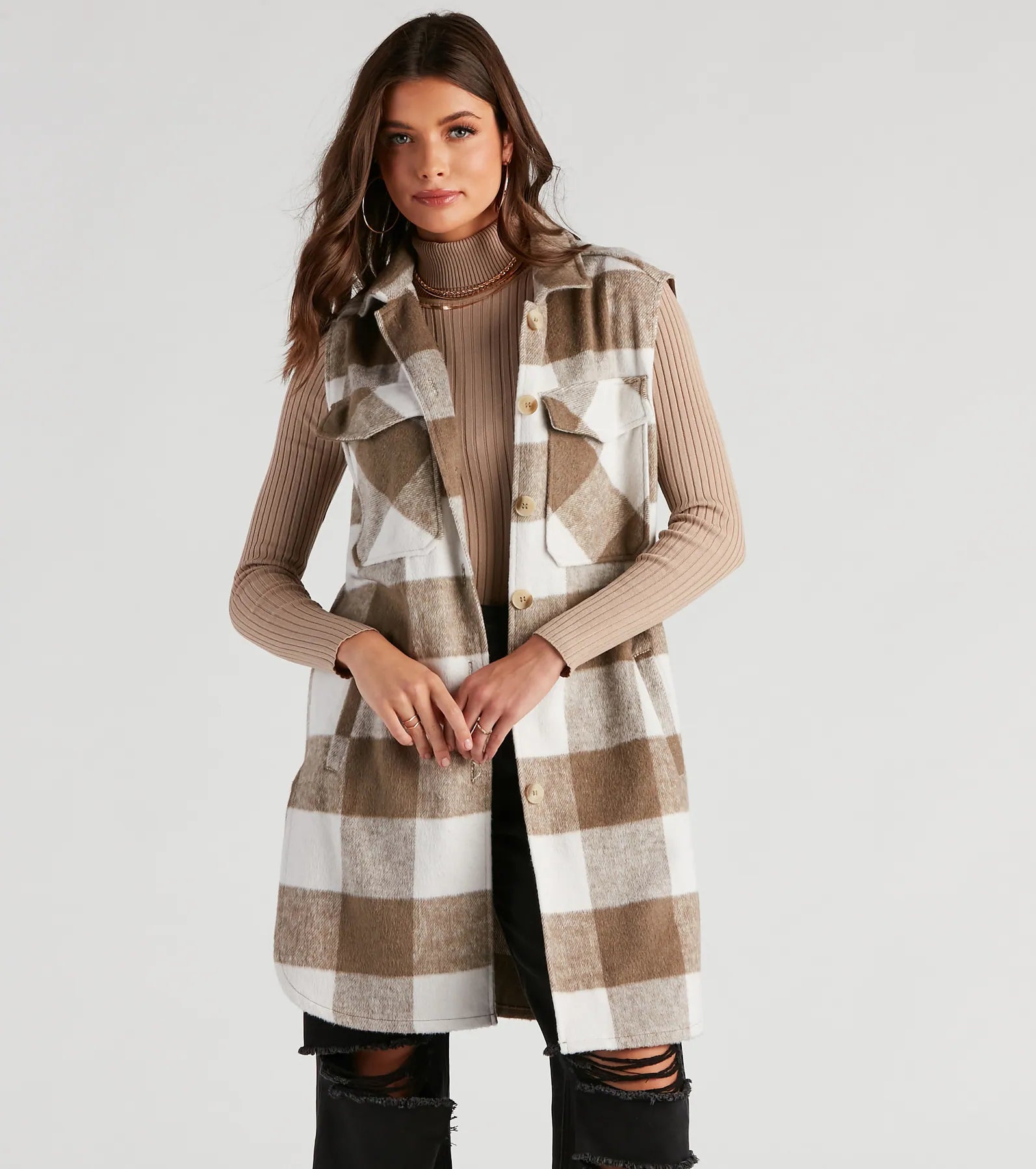 Classic And Cozy Plaid Long Vest