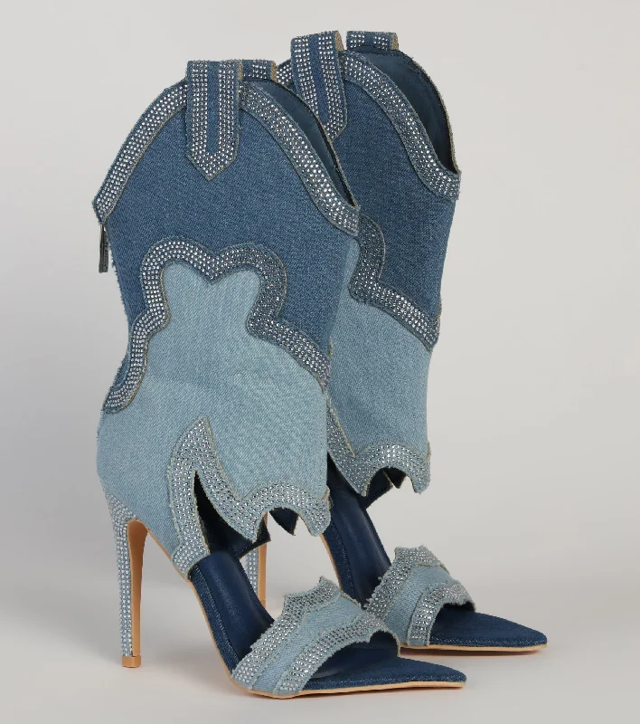 Diva Mode Denim Western Heeled Boots