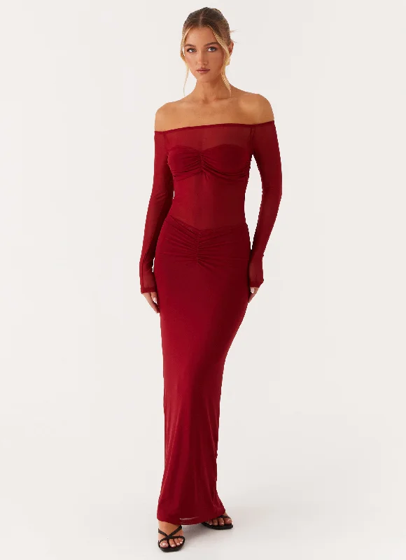 Divine Beauty Mesh Maxi DRess - Maroon