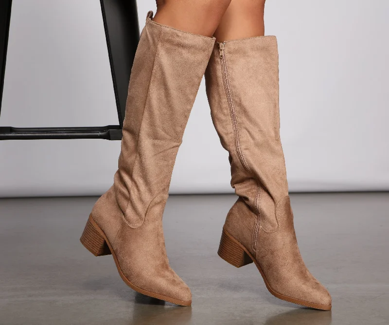 Fall For Faux Suede Stacked Heel Boots