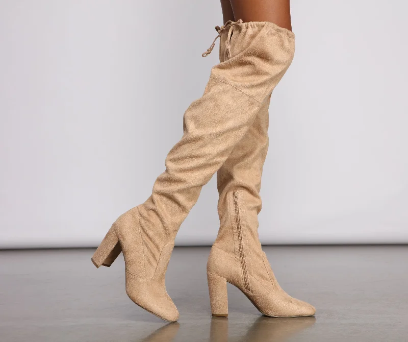 Faux Suede Over The Knee Block Heel Boots