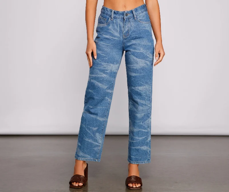 High-Rise Bleached Dye Straight Leg Jeans