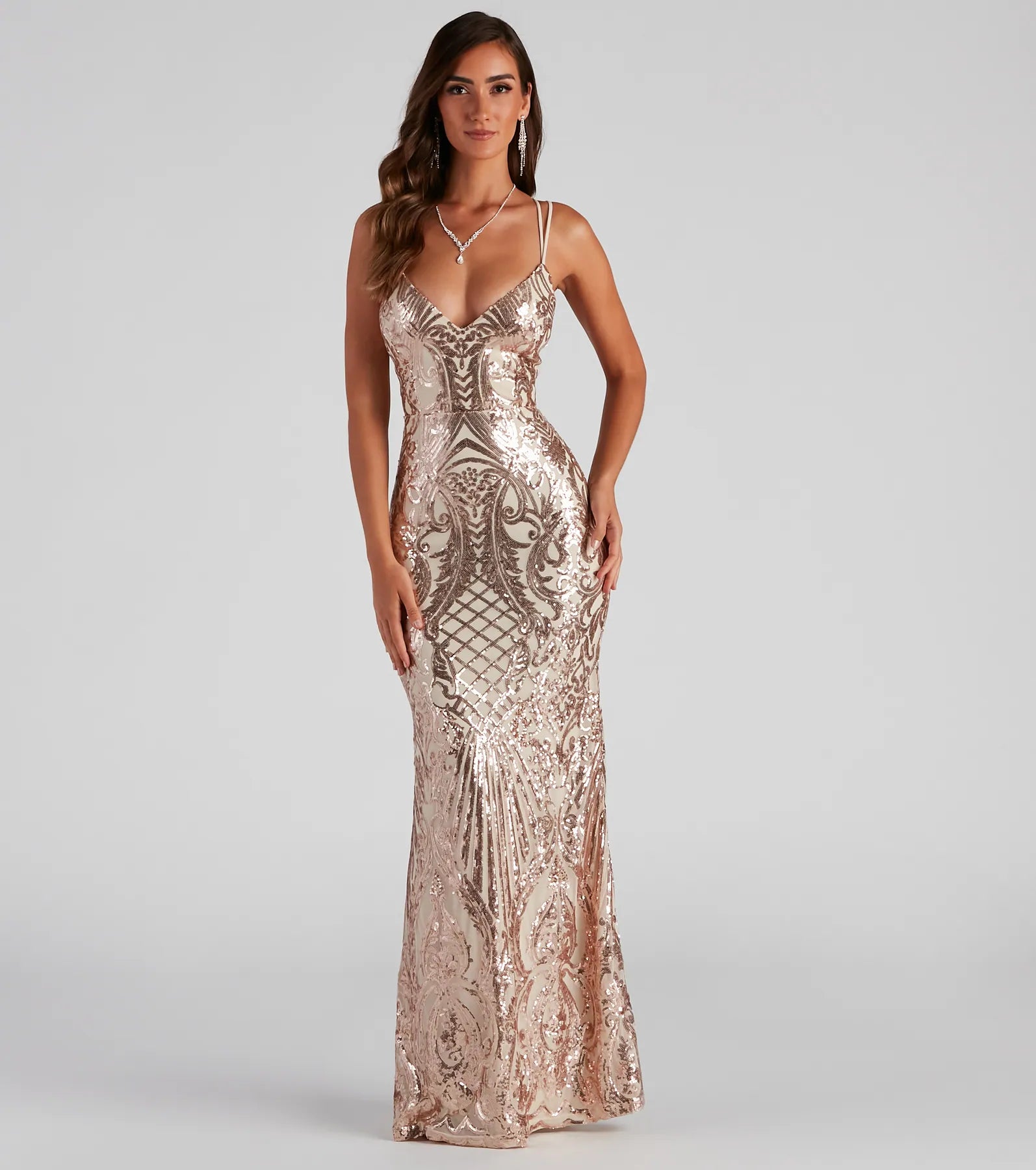 Liana Formal Sequin Scroll Mermaid Dress