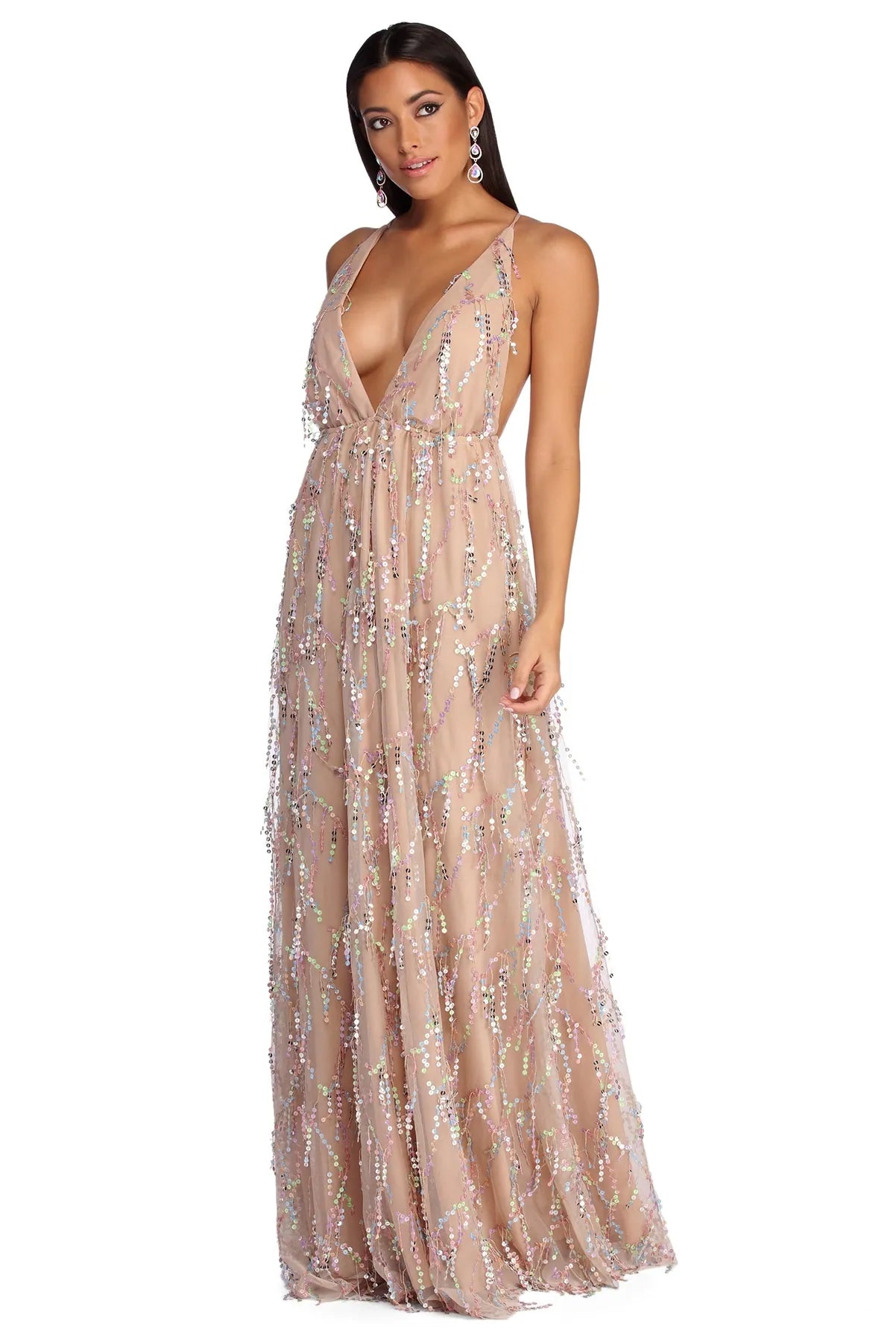 Marissa Formal Plunging Sequin Dress