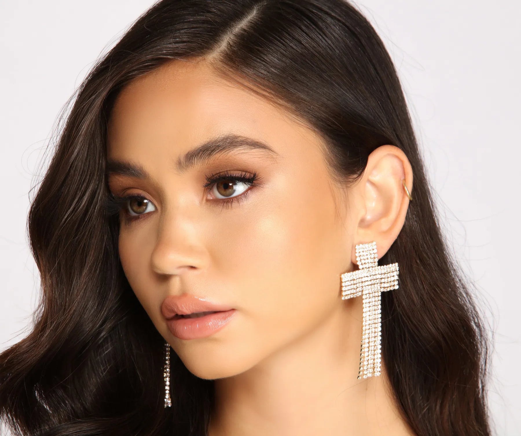 Rhinestone Cross Duster Earrings