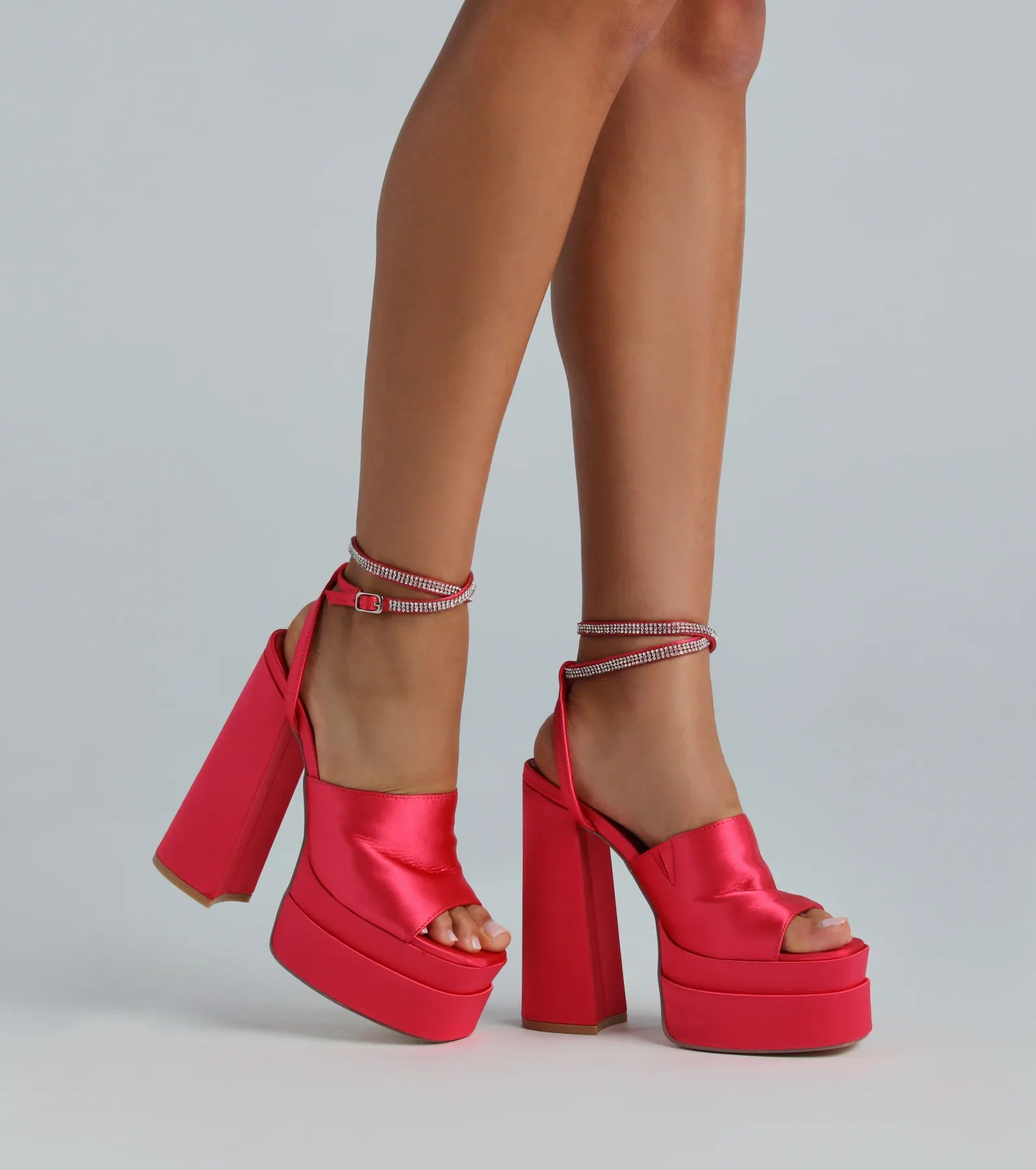 RSVP Yes Satin Platform Rhinestone Trim Heels