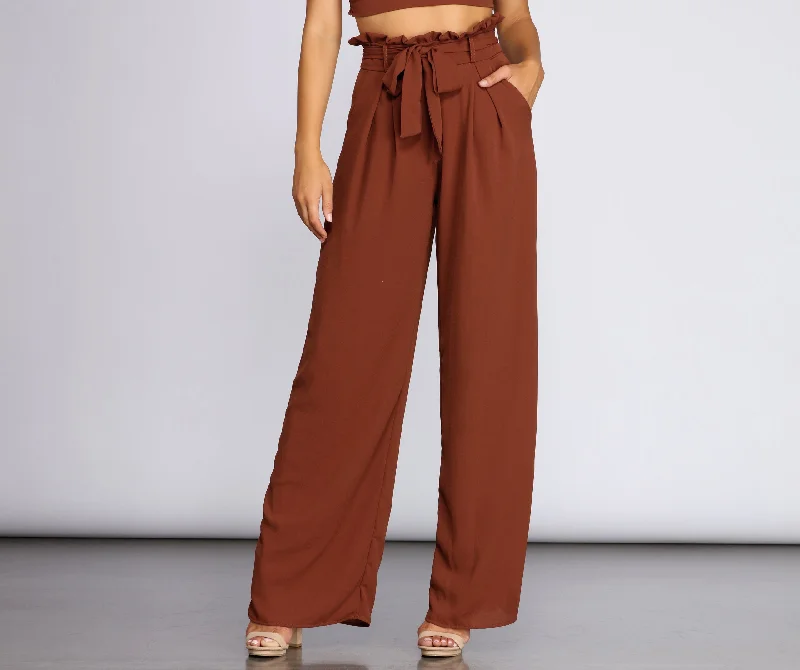 Ruffle Trim High-Waist Pants