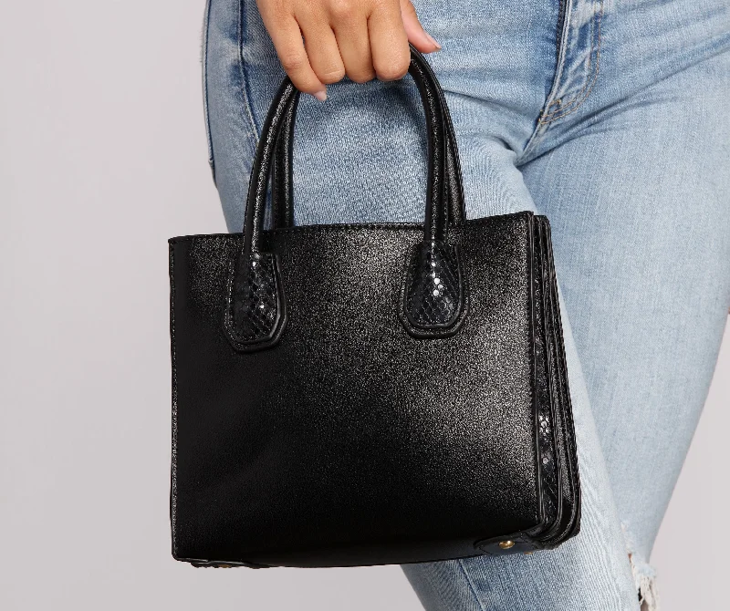 Snake Trim Tote Satchel