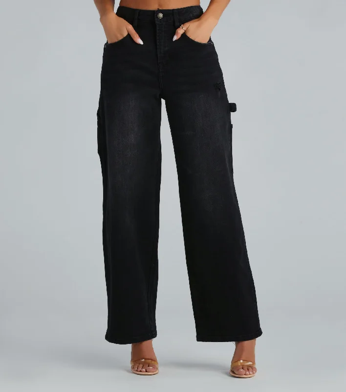 Trish Mid-Rise Carpenter Wide-Leg Denim Jeans