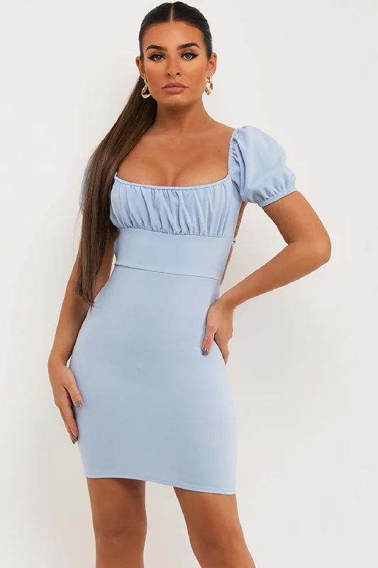 Backless Strappy Short Bodycon Dress Sky Blue