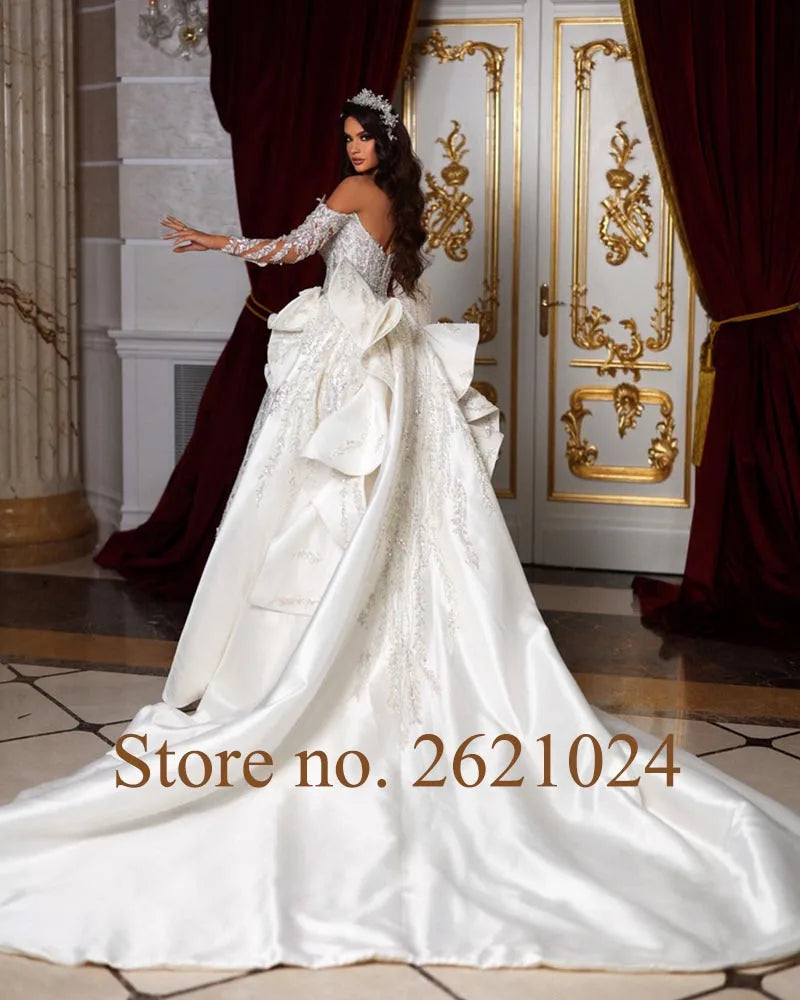 All Over Shiny Beading Crystal Sequins Long Sleeve 2 pieces Mermaid Wedding Dress