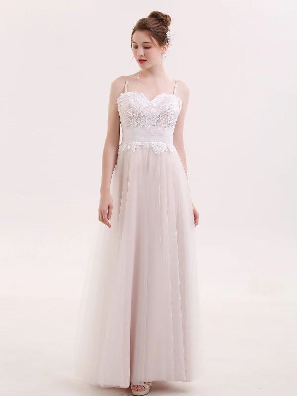 Sweetheart Neck Spaghetti Strap Tulle Bridal Dress-Champagne