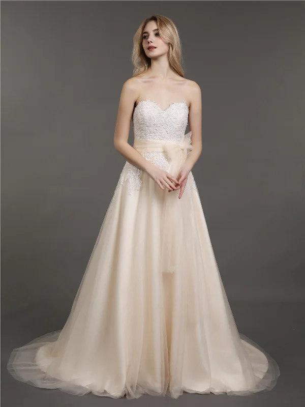 Strapless Sweetheart Neck Bridal Gown with Bow-Champagne