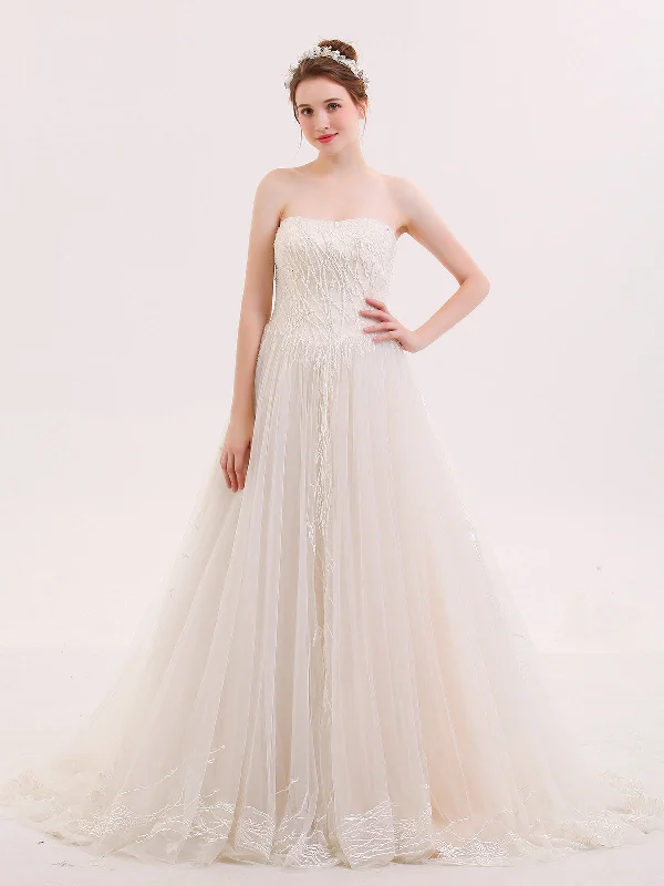 Ball Gown Strapless Beaded Wedding Dress-Champagne