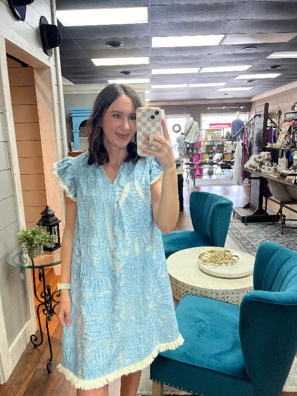 Blue Fringe Shift Dress