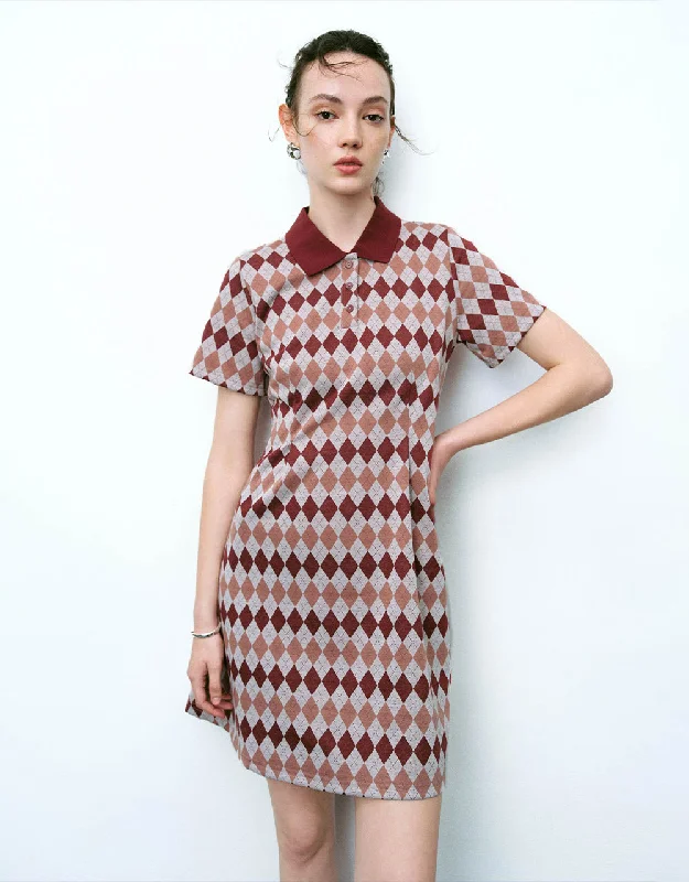 Argyle Printed A-Line Polo Dress