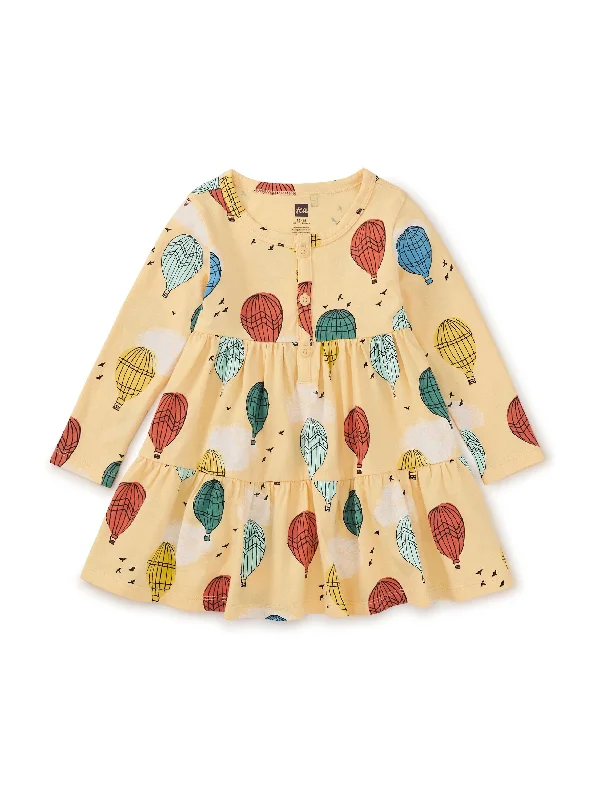 Long Sleeve Tiered Henley Dress - Cappadocia Hot Air Balloons