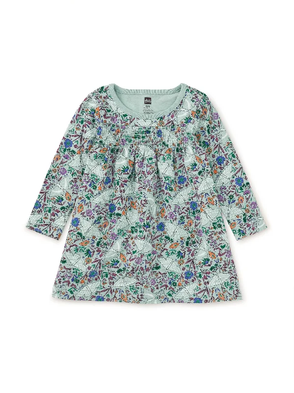 Smocked Empire Baby Dress - Iznik Moth Floral