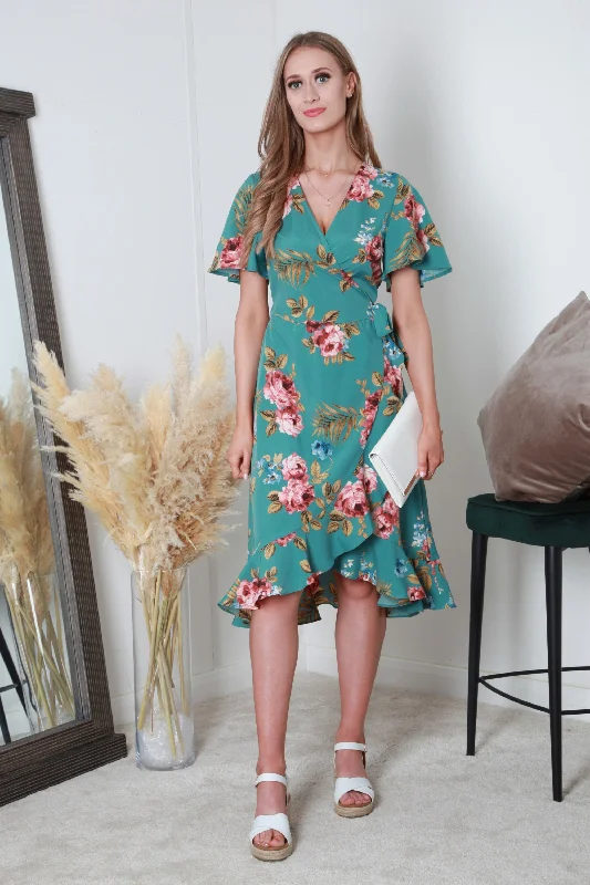 Double Second Printed Frill Hem True Wrap Dress