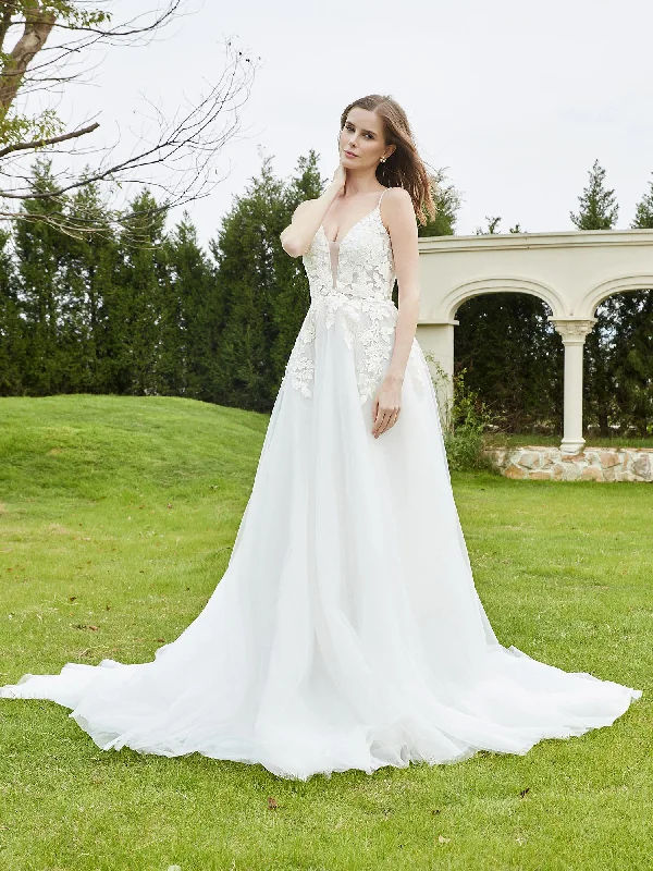 Elegant Plunging V-Neck Bridal Dress With Buttons Ivory