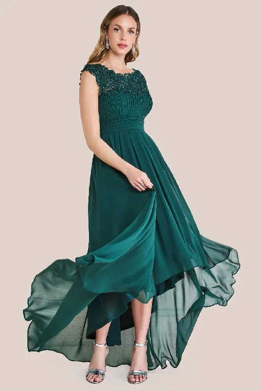 Goddiva Crochet & Pleated Top High Low Maxi - Emerald