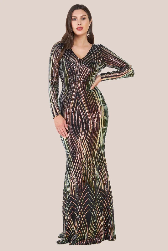 Goddiva Two Toned V Neck Sequin Maxi - Black