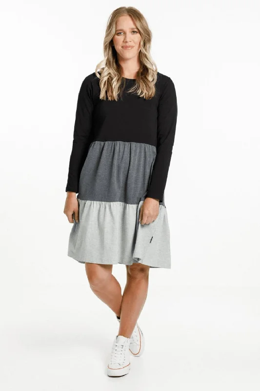 Kylie Long Sleeve Dress - Charcoal/Black