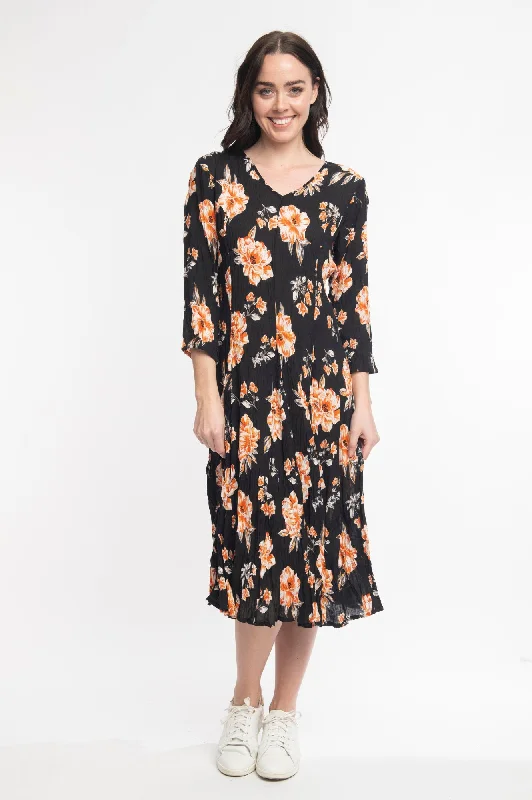 3/4 Sleeve Godet Dress - Puccini