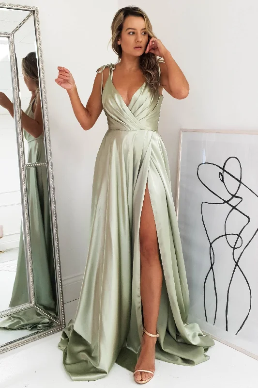 Rio Soft Satin Gown | Sage