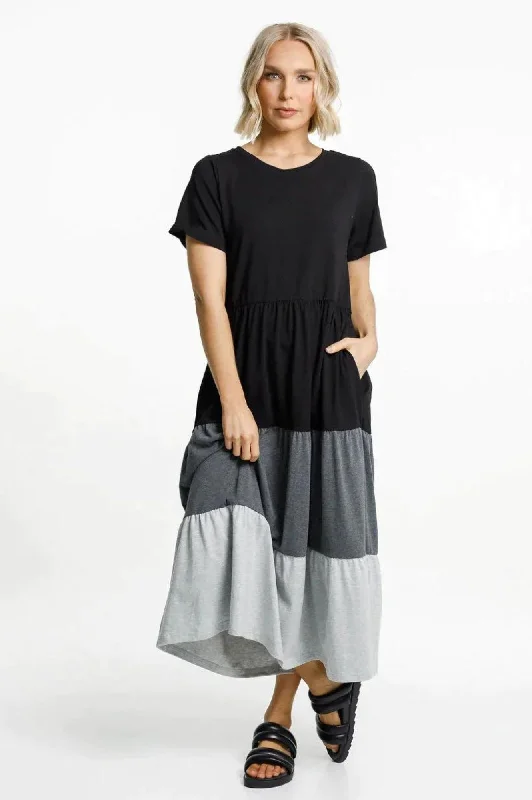 Short Sleeve Kendall Dress - Black/Charcoal/Grey