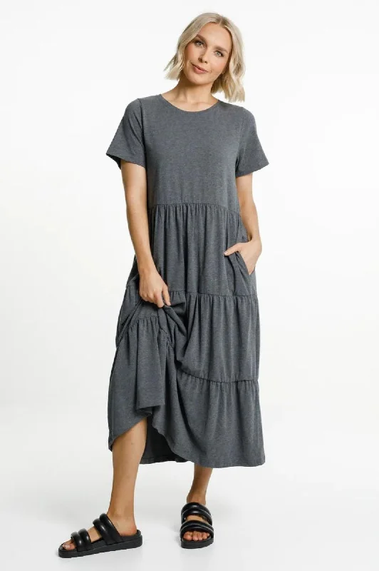 Short Sleeve Kendall Dress - Charcoal