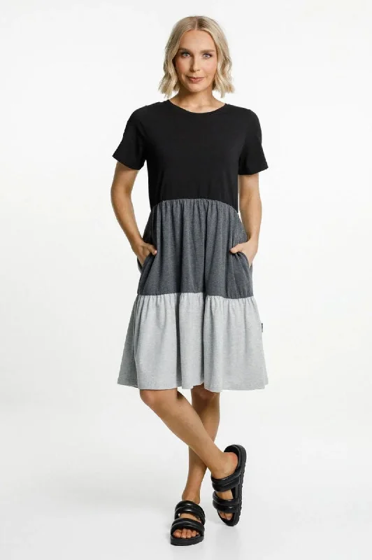 Short Sleeve Kylie Dress - Black-Charcoal-Grey