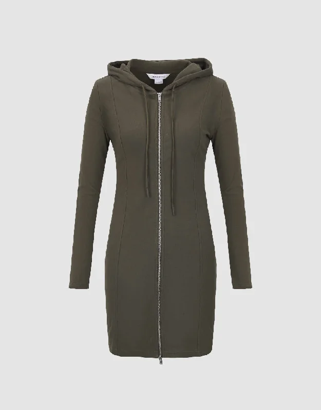 Zipper Front Hooded A-Line Dress