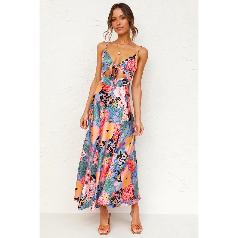 Sweety Summer Floral Print Sleeves Long Dresses