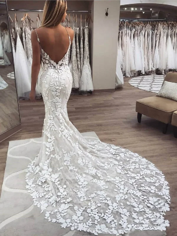 Unique Lace Wedding Dresses Mermaid Long Bridal Gowns WD230