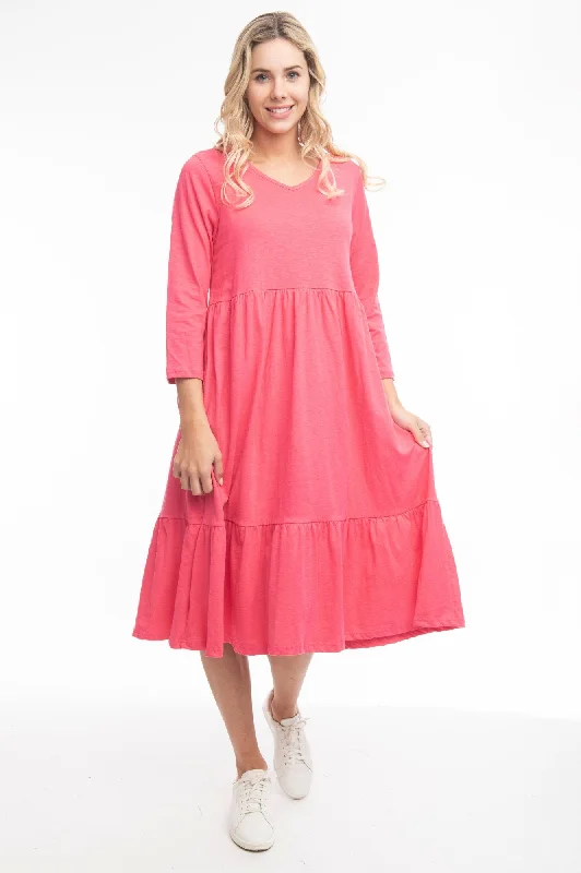 Vee Neck Essentials Dress - Paradise Pink