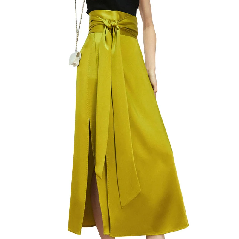 TWOTWINSTYLE Fashion Style A Line High Waist Spliced Belt Midi Elegant Women Long Skirts