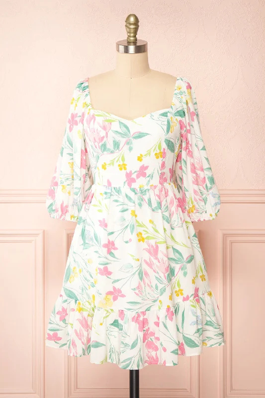 Zadie | Floral Babydoll Dress w/ Sweetheart Neckline