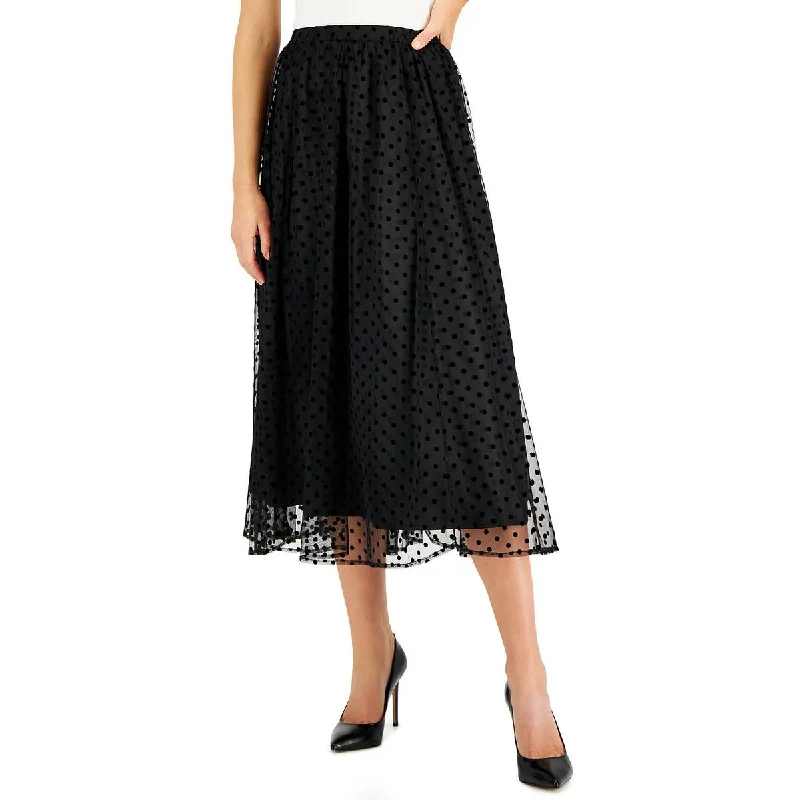 Anne Klein Womens Polk Dots Lace Overlay Midi Skirt