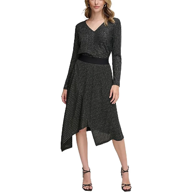 Calvin Klein Womens Metallic Knit Midi Skirt