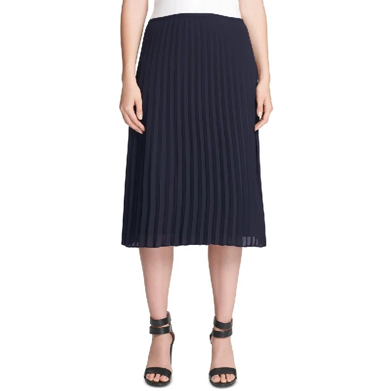 DKNY Womens Petites Chiffon Pleated Midi Skirt