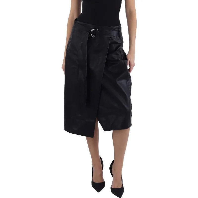 Gracia Womens Belted Asymmetrical Midi Skirt