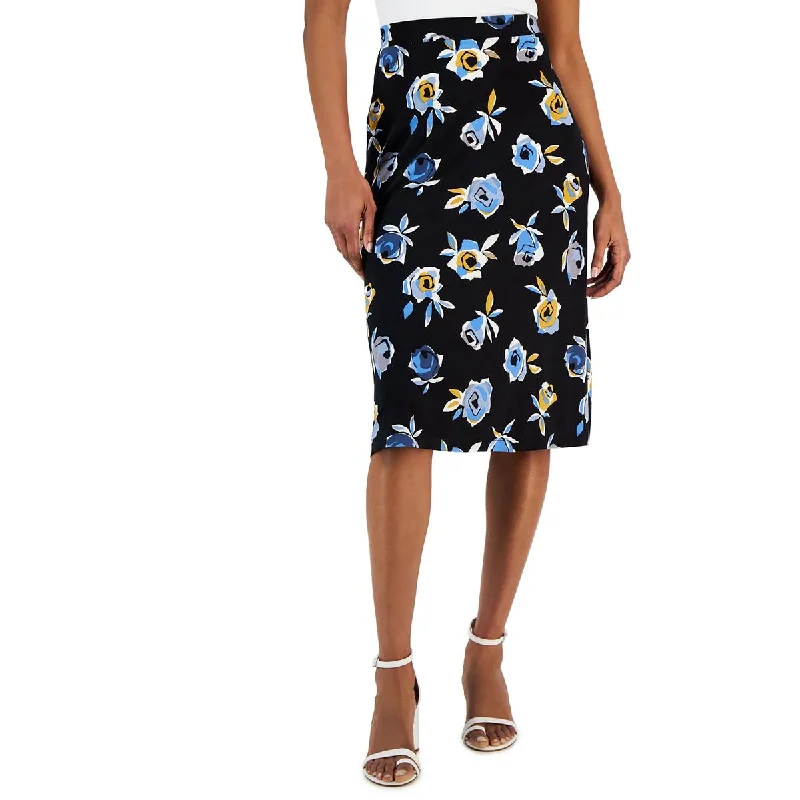 Kasper Womens Floral Print Knit Midi Skirt