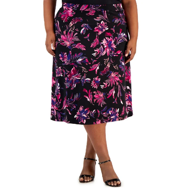 Kasper Womens Printed Pull On Midi Skirt