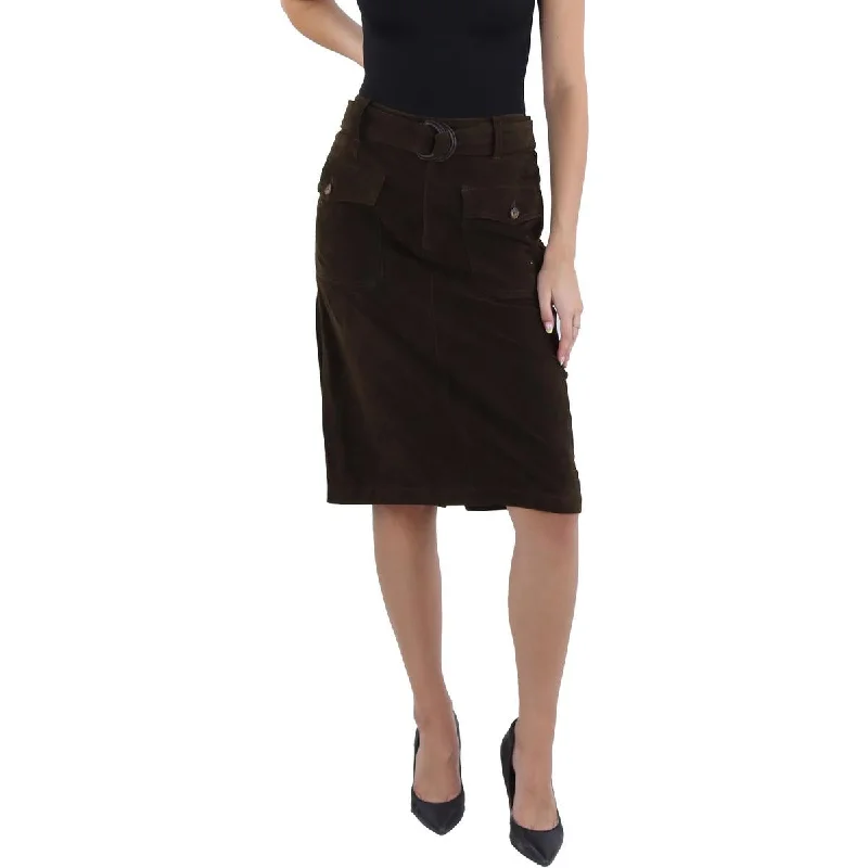 Lauren Ralph Lauren Womens Suede Knee Length Midi Skirt