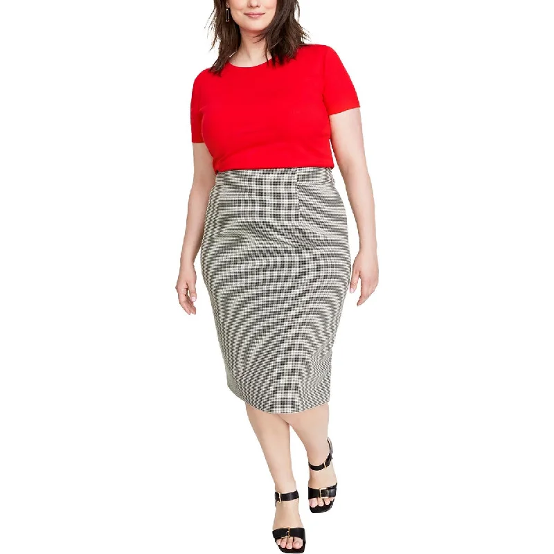 On 34th Womens Plus Houndstooth Workwear Midi Skirt