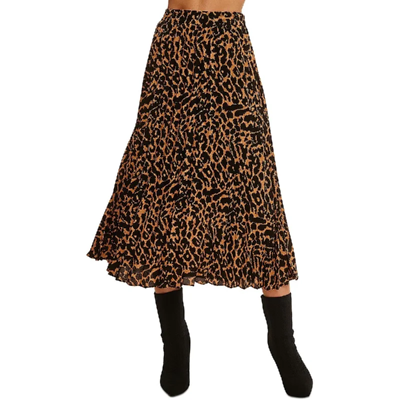 Single Thread Womens Chiffon Animal Print Midi Skirt