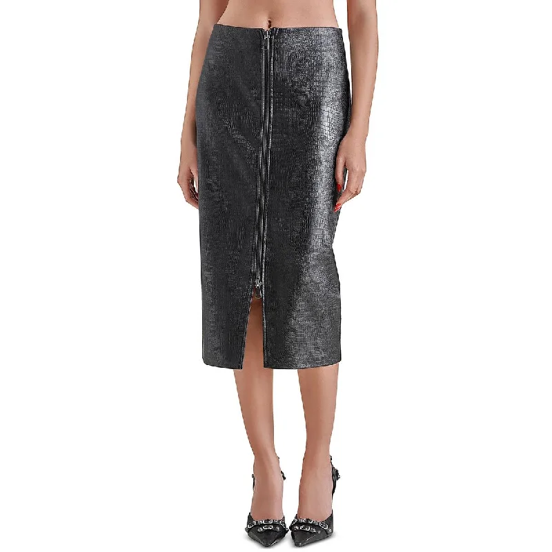 Steve Madden Womens Hayes Faux Leather Embossed Midi Skirt